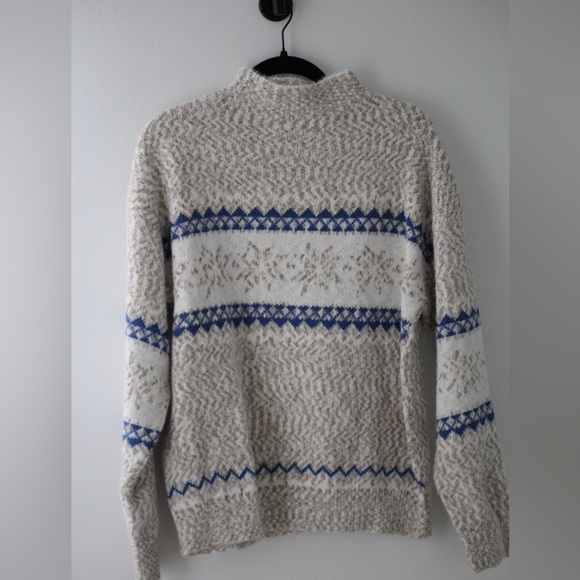 Sweaters - Cozy Beige and Blue Patterned Sweater